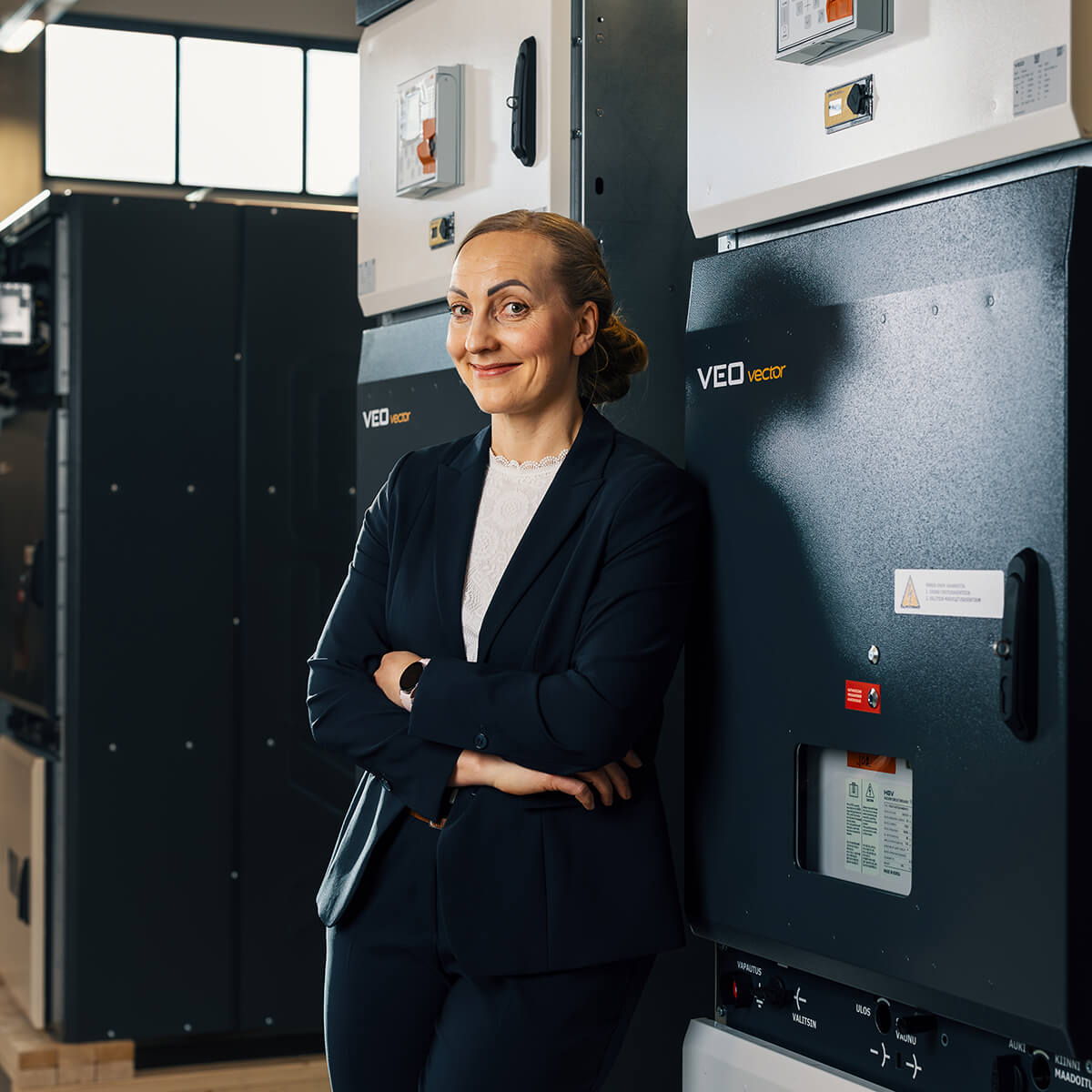 VEO's CFO Outi Mäntylä photographed in VEO's FAT hall